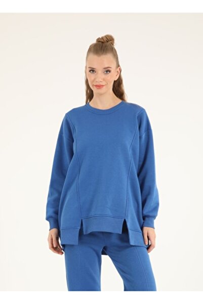 My City 5384 - 3 İplik Ş Fleece-Lined Casual Basic Women's Sweatshirt with Zipper Detail on the Back