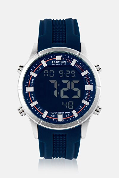 Kenneth Cole ساعة Reaction Men KRWGP7007801 سيليكون رقمية 45 مم، أزرق داكن