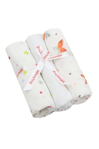 PRICHINDEL Set de 3 scutece din pânză, steluțe și fluturi colorați, muselină ...