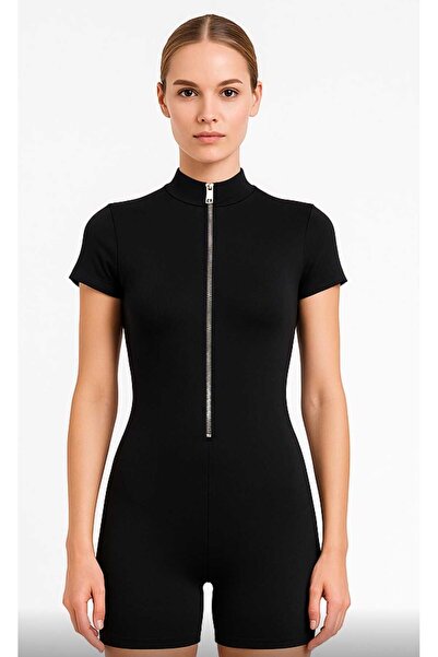 Maison La Femme Μαγιό Σορτς Ολόσωμη φόρμα Μαύρο Ασημί με φερμουάρ Αθλητικό καθημερινή χρήση