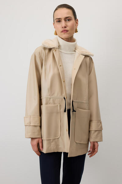 Touché Privé Δερμάτινο μπουφάν με γούνινο γιακά