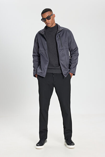 AC&Co / Altınyıldız Classics Gray Warm Comfort Fit Relaxed Cut Mock Neck Coat