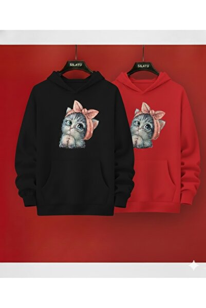 SILATU Φούτερ με κουκούλα με σχέδιο χαριτωμένης γάτας (σετ 2 τεμαχίων)