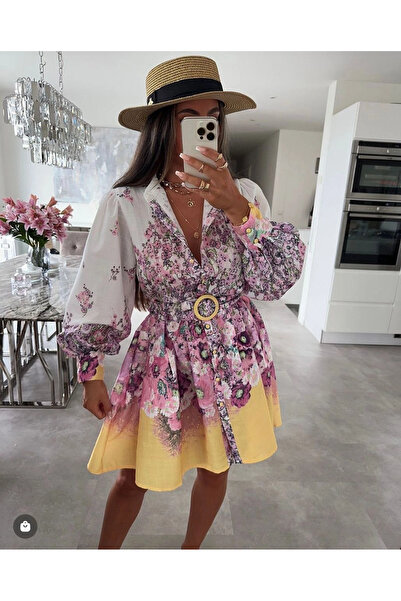 Buklemoda Zimmerman Pattern Judge Collar Dress Imported Atlas Fabric