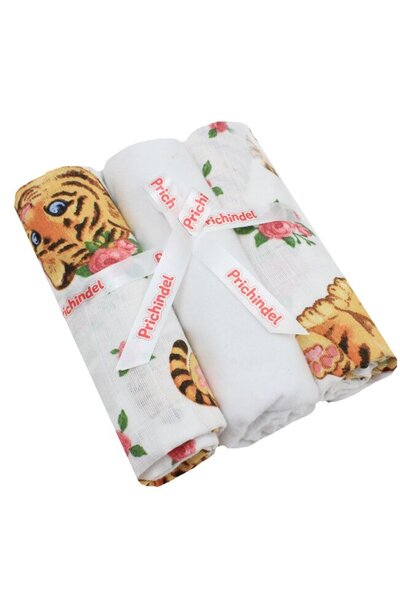 PRICHINDEL Set de 3 cârpe, Little Tiger — muselină și flanel, 100% bumbac, al...