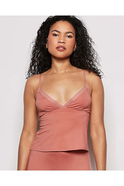 La senza قميص نوم بدون أكمام مع دانتيل عنصري باللون الوردي الفاتح