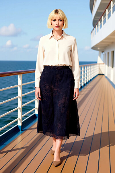 BENERLY Fusta midi țesută pentru femei, cu talie înaltă, plisată, cu imprimeu...