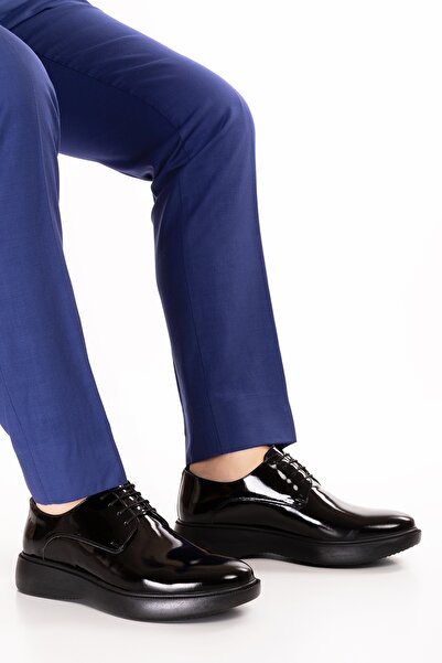 Gondol Чоловічі шкіряні весільні та ділові туфлі Легкі та зручні add.3005 Чорні лаковані