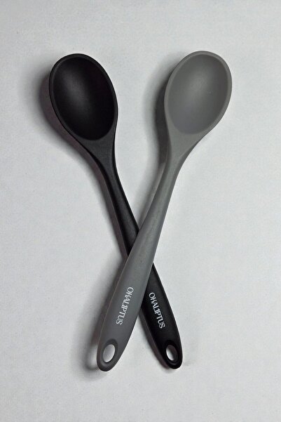 Manosta (2 Pieces) 28 cm Hard Tip Silicone Spoon. Heat-Resistant, Fireproof and Non-Stick. Food Serving Spoon