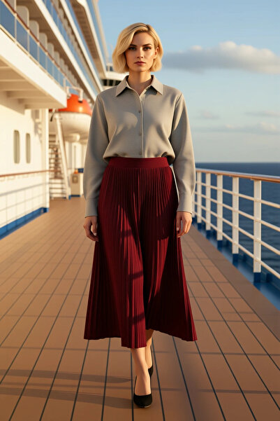 BENERLY Fusta maxi plisată pentru femei, cu talie înaltă, croială în formă de...