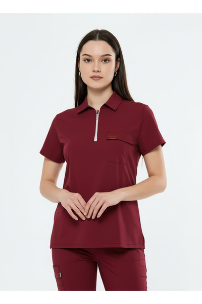 Class Üniforma Polo Yaka Bordo Medikal Hemşire Doktor Üniforma Scrubs Üniforma Kadın