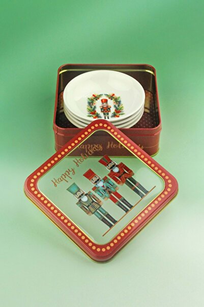 Bursa Porselen Dekor Nutcrackers 4-Piece Porcelain Snack Bowl Metal Christmas Gift Boxed