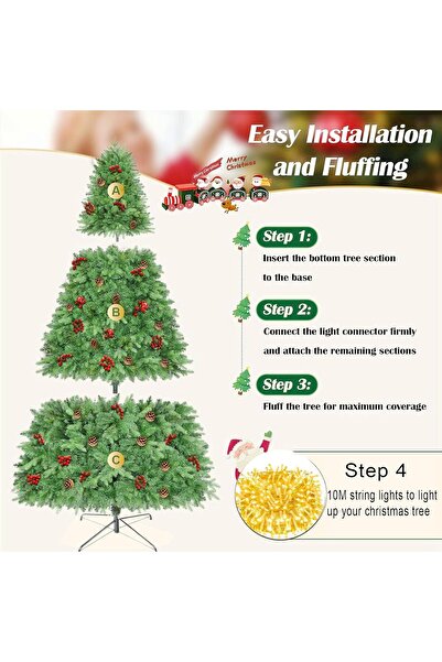 Yoawllty 2.1m (6.8ft) Artificial Christmas Tree with 10m Warm White Lights & 1200 Branch Tips