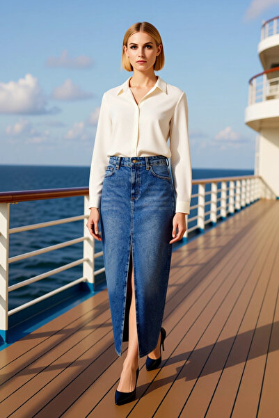 BENERLY Women's Denim Pencil Maxi Skirt Slit Functional Durable Quality Comfo...