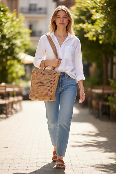 TooHot Women's Cream Hand Knitted Shoulder Bag