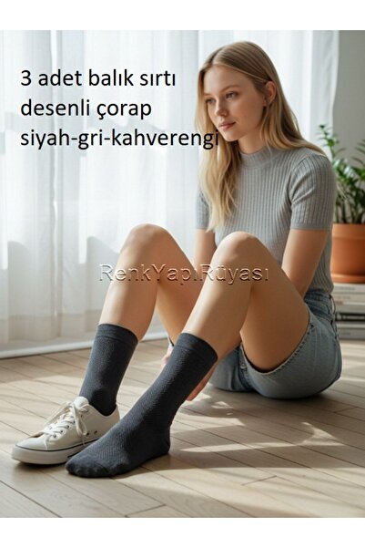 RENK YAPI RÜYASI 3 чифта дамски чорапи от 80% памук, с рибена кост, многоцветни, с ивици