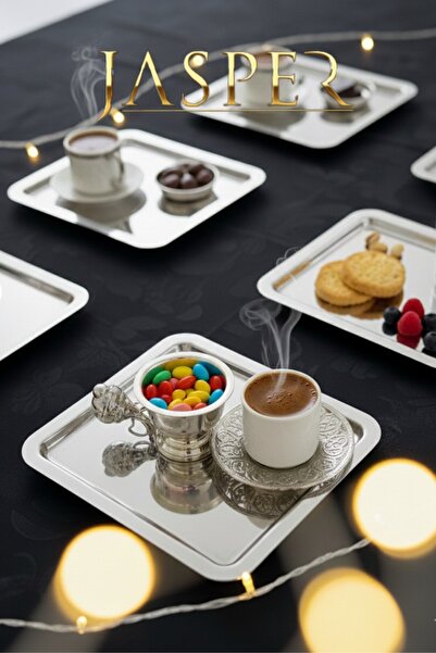 JASPER Luxury Square Stainless Steel 6-Piece Coffee, Tea, Cake Decorative Presentation Serving Tray