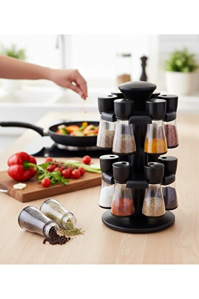 Biki Plastic Revolving Spice Rack With 12pcs Jars 120 ml
