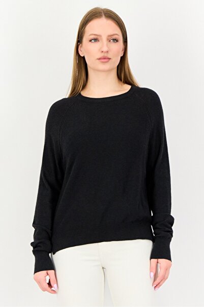 French Connection Women Ribbed Collar Long Sleeve Solid Sweater, Dark Charcoal