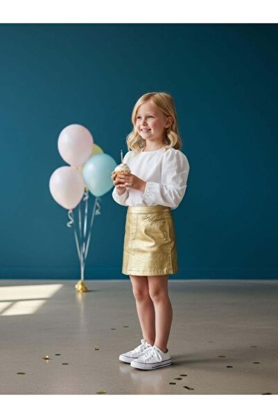 Zekids Fusta din piele aurie pentru fete