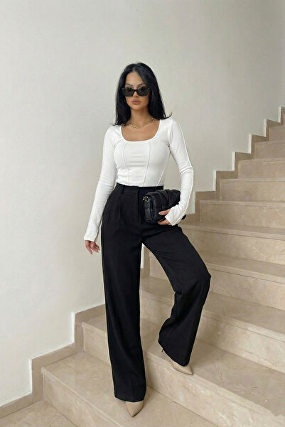 World Fashion Trends Women's long-sleeved square collar sleeve flounced back low-cut stitching detail blouse