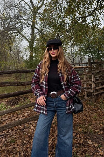 Laluvia Burgundy - Black Plaid Shirt - 251065