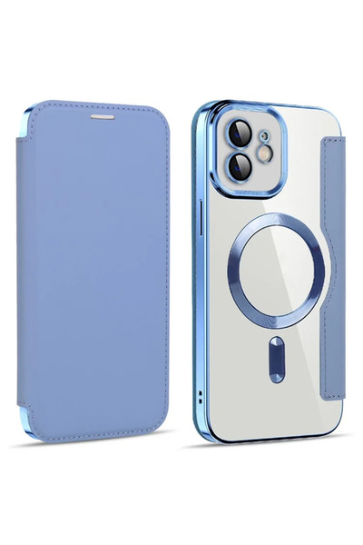 Apple Θήκη iPhone 12, μαγνήτης, προστασία RFID, δέρμα, χρώμιο, μπλε