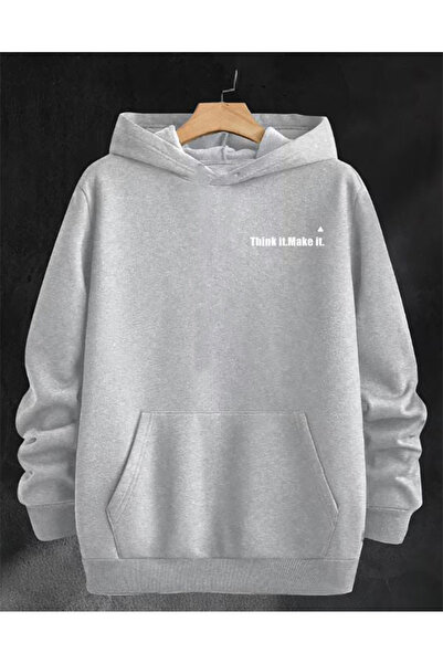 herkesemoda Think İt Chest B Printed K Hooded Sweatshirt