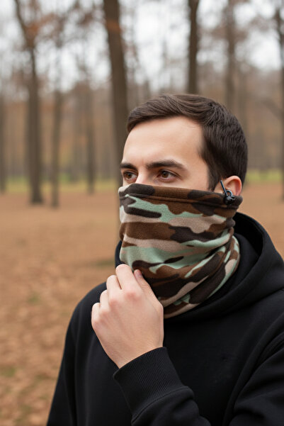 Mrey Kamuflaj Kışlık Termal Polar Ipli Bere Şapka Boyunluk Olabilen Atkı Bere