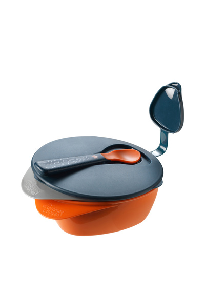 tommee tippee Set castroane cu capac si lingurita cu BACSHIELD ™ Tommee Tippe, 6 luni +, Gri/Portocaliu
