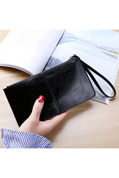 CRM Women's Leather Wallet with Zipper, Black, 21 x 11.5 cm