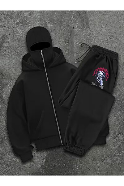 ANUSHKA Unisex Street Art Printed Masked 3 Thread Ş Fleece-Lined Tracksuit Set