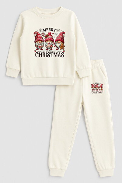 MODA 2026 Crăciun Moș Crăciun Crăciun cu imprimeu guler rotund Ecru Trening p...