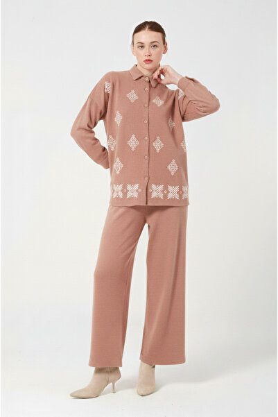 Hatun Atila Embroidered Hera Fabric Double Suit 7670 Pink