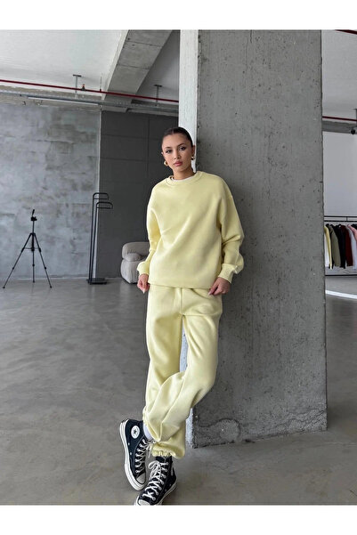 Işıltı kidss 3 Thread Fleece-Lined Rubber Leg Sweatpants Yellow P510439