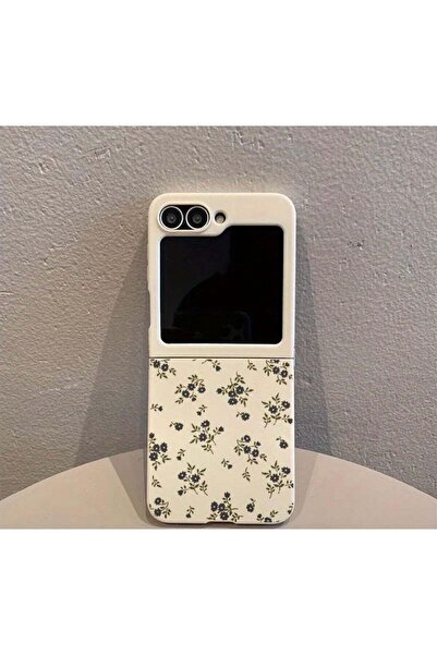 Generic Z flip 6 case TPU Folding Full-Cover Shockproof with Dark Blue Floral And Bright White Patterns