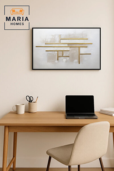 MARIA HOMES White and Gold Geometric Textured Wall Art – Modern Minimalist Decor for Living Room 120*80CM