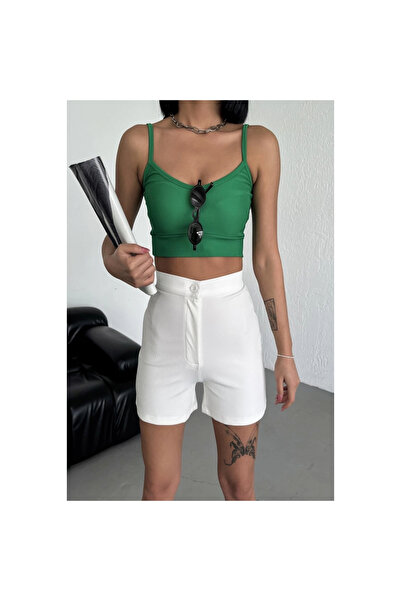 byhodi High Waist Stretchy Lycra Crepe Shorts Offering Style and Comfort Together White