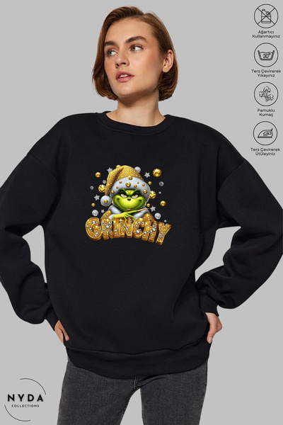 Nyda Collections Φούτερ Unisex με μακρυμάνικο Grinchy με τύπωμα με λαιμόκοψη ...