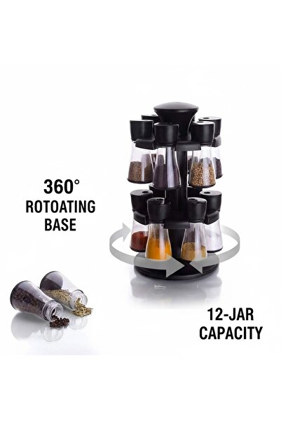 Biki Plastic Revolving Spice Rack With 12pcs Jars 120 ml