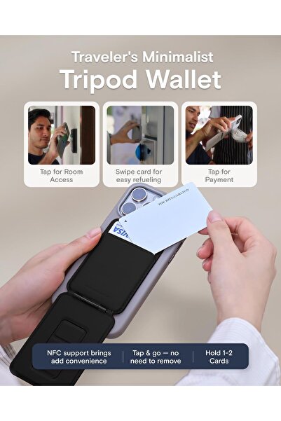MOFT Phone Tripod Wallet for iPhone, Multi-Angle, MOVAS Vegan Leather, Jet Black (With Card Slot)