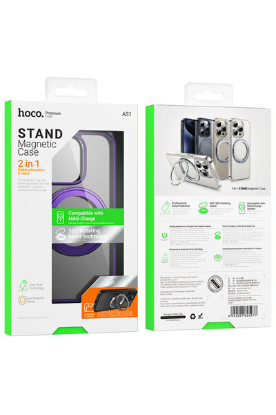 Apple Husa Hoco (AS1) pentru iPhone 15 Plus - MagSafe, Ring Stand, Mata, Violet