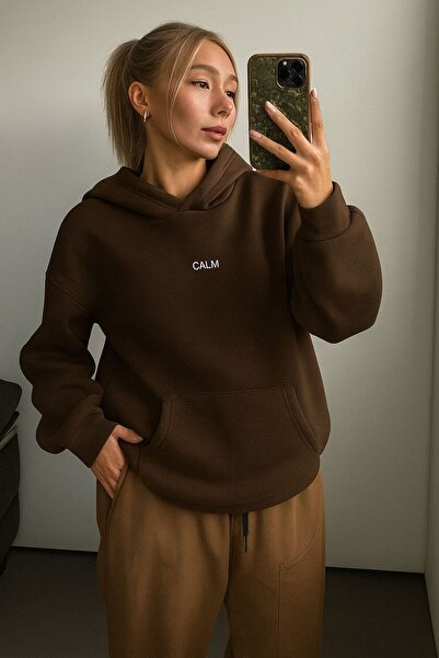 herkesemoda Hooded Sweatshirt with Calm Print Detail