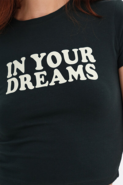 Addax Μπλουζάκι με κείμενο με τύπωμα Crop T-shirt P1841