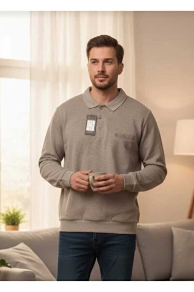 güncüoğlu Long Sleeve Thick Selanik Knitted Men's Sweatshirt with Pockets on the Sleeves and Ribbed (Elastic) Bottom