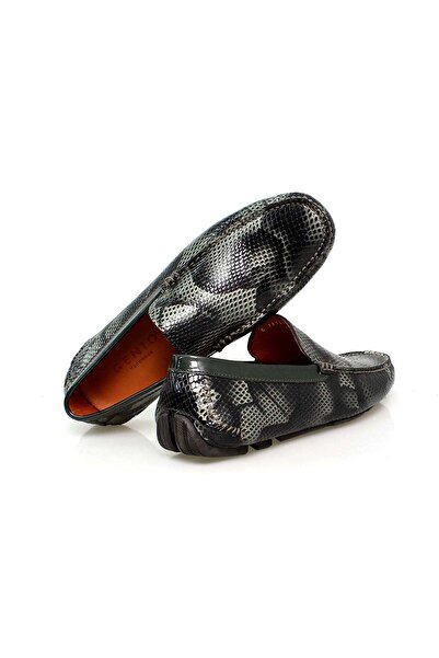 FRANCO CALVANI Black Gray Green Color Laceless Genuine Leather Men's Shoes