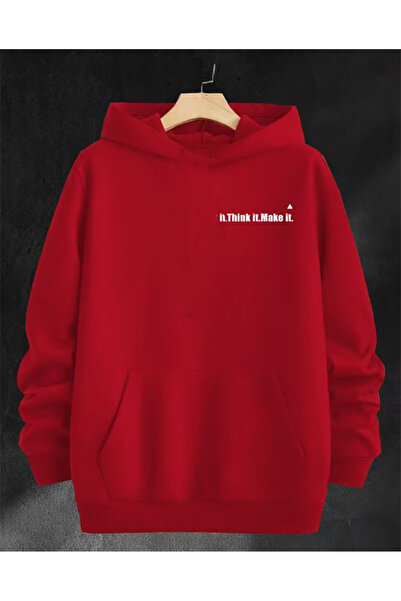 herkesemoda Think İt Chest B Printed K Hooded Sweatshirt