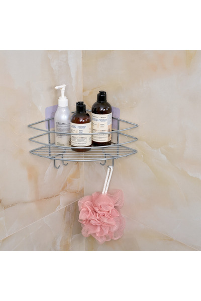 Edora Home Silver Luxury Corner Shelf Organizer – Adhesive Stainless Metal Bathroom Shower Shampoo Holder, Multi-Purpose Shelf