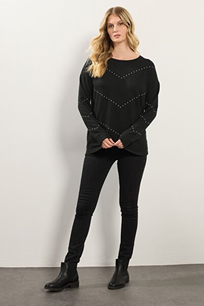 Stil Diva Plus Size Crew Neck Long Sleeve Rhinestone Slim Sweatshirt 356682