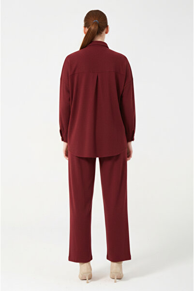 Hatun Atila Embroidered Hera Fabric Double Suit 7670 Burgundy